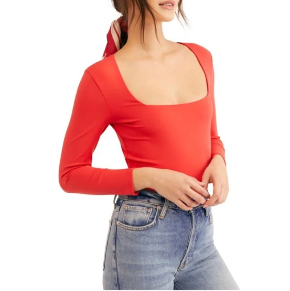 Free People Intimately Women's Size Medium Truth or Square Bodysuit Red